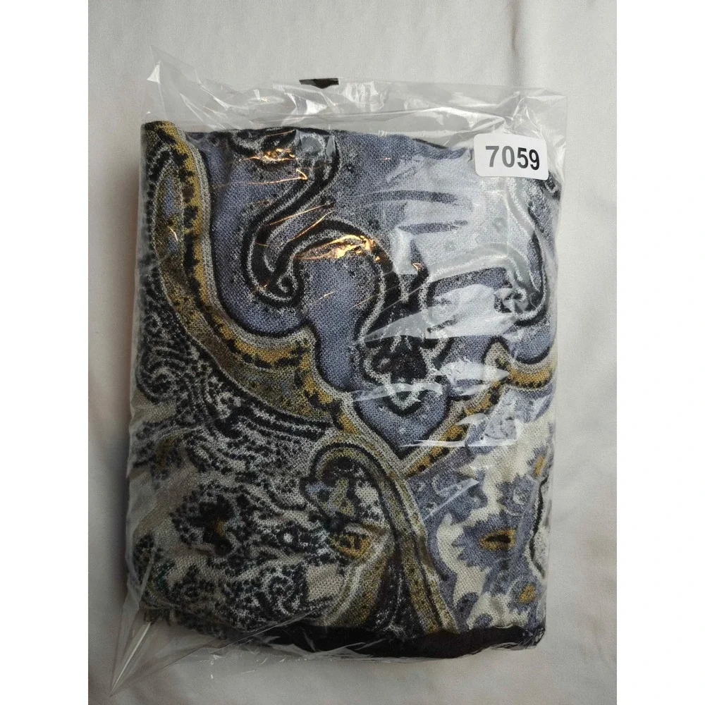 Collection XVIII Paisley Medallion Oversized Scarf Wrap Black Blue Gold Fringe